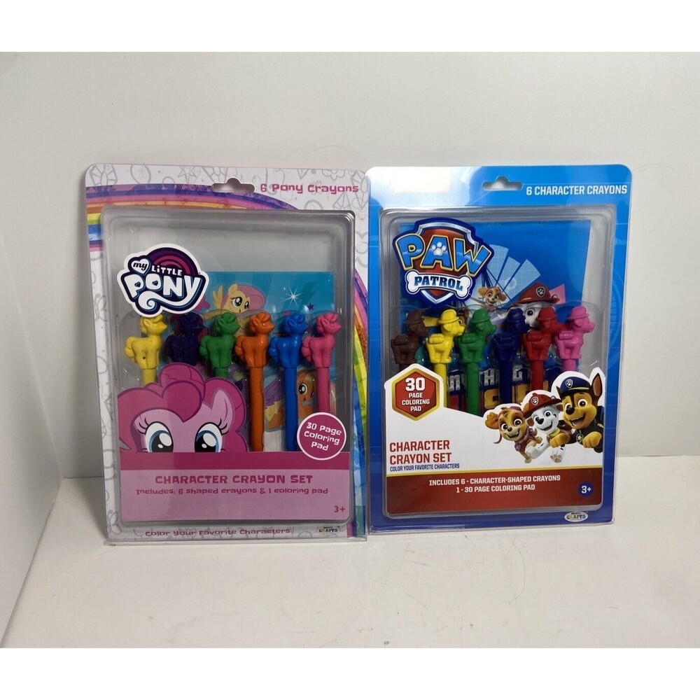 My Little Pony & Paw Patrol Activity Pad w Character Molded Crayons lot os 2